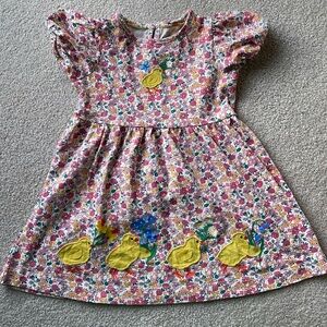 Mini Boden Girls Cotton Print Dress with Chicks Appliqué. Size 3-4.